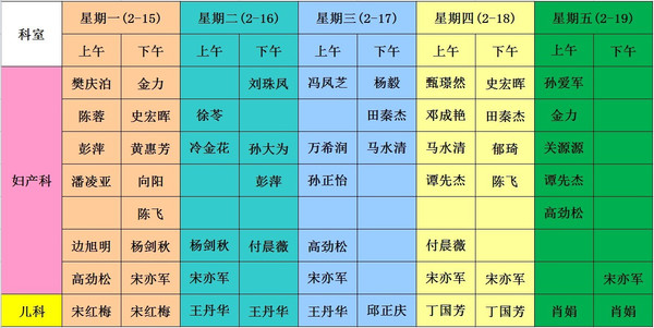 协和国际部2月第3周出诊计划